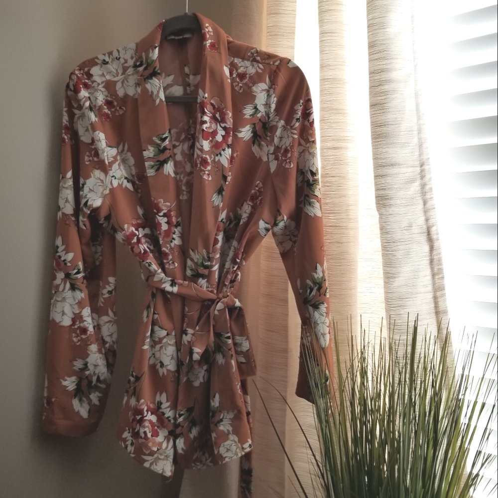 Dalia satin belted kimono